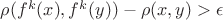 $\rho(f^k(x), f^k(y)) - \rho(x, y) > \epsilon$