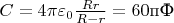 $C=4\pi\varepsilon_0\frac{Rr}{R-r} = 60\text{пФ}$