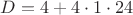 $D=4+4 \cdot 1\cdot 24$