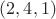 $(2, 4, 1)$