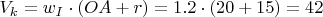 $V_k=w_I \cdot (OA+r)=1.2 \cdot (20+15)=42$