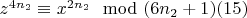 $ z^{4n_2}\equiv x^{2n_2}\mod (6n_2+ 1) \engo(15)$