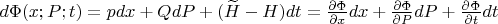 $d\Phi(x;P;t) = pdx + QdP + (\widetilde{H}-H)dt =  \frac{\partial \Phi}{\partial x}dx + \frac{\partial \Phi}{\partial P}dP + \frac{\partial \Phi}{\partial t}dt$