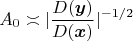 $$A_0 \asymp |\frac{D ( \boldsymbol{y})} {D ( \boldsymbol{x})} |^{-1/2}$$