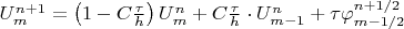 $U_m^{n+1}=\left(1-C\frac{\tau}{h}\right)U_m^n+C\frac{\tau}{h}\cdot U_{m-1}^n+\tau\varphi_{m-1/2}^{n+1/2}$