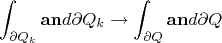 $$ \int_{\partial Q_k} \mathbf{a}\mathbf{n}d{\partial Q_k} \rightarrow  \int_{\partial Q} \mathbf{a}\mathbf{n}d{\partial Q}$$