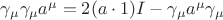 $\gamma_\mu \gamma_\mu a^{\mu} =2(a\cdot 1)I-\gamma_\mu a^{\mu} \gamma_{\mu} $ $\gamma_\mu \gamma_\mu a^{\mu} =2(a\cdot 1)I-\gamma_\mu a^{\mu} \gamma_{\mu} $