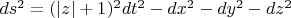 $ds^2 = (|z|+1)^2 dt^2 - dx^2 - dy^2 - dz^2$