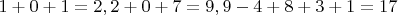 $1+0+1=2, 2+0+7=9, 9-4+8+3+1=17$