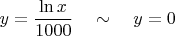 $y=\dfrac {\ln x}{1000} \quad  \sim \quad y=0$