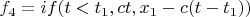 $f_4=if(t<t_1,c t,x_1-c (t-t_1))$