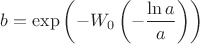 $$b=\exp\left(-W_{0}\left(-\frac{\ln a}{a}\right)\right)$$
