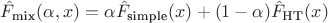 $\hat{F}_{\text{mix}}(\alpha, x) = \alpha \hat{F}_{\text{simple}}(x) + (1-\alpha )\hat{F}_{\text{HT}}(x)$