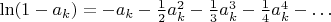 $\ln(1-a_k)=-a_k-\frac 12a_k^2-\frac 13a_k^3-\frac 14a_k^4-\ldots$