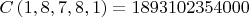 $C\left( {1,8,7,8,1} \right) = {\rm 1893102354000}$