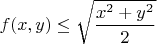 $$f(x,y)\leq \sqrt {\dfrac {x^2+y^2}2}$$