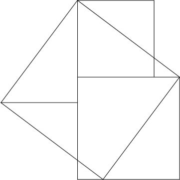 \begin{tikzpicture}
\draw(3,4)--(7,4)--(7,0)--(3,0)--(3,7)--(6,7)--(6,4);
\draw(3,3)--(0,3)--(4,0)--(7,4)--(3,7)--(0,3)--(3,3)
\end{tikzpicture}