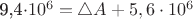 9,4\cdot 10^6=\triangle A+5,6\cdot 10^6
