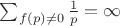 $ \sum_{f(p) \neq 0} \frac{1}{p} = \infty $
