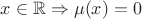 $x\in \mathbb R \Rightarrow \mu ({x})=0$