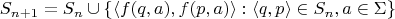 $$
S_{n+1} = S_n \cup \{ \langle f(q,a), f(p,a) \rangle : \langle q,p \rangle \in S_n, a \in \Sigma \}
$$