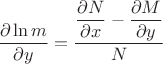 $\dfrac{\partial \ln m}{\partial y}=\dfrac{\dfrac{\partial N}{\partial x}-\dfrac{\partial M}{\partial y}}{N}$