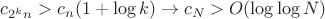 $c_{2^kn}>c_n(1+\log k)\to c_N>O(\log\log N)$