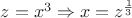 $z=x^3 \Rightarrow x=z^{\frac{1}{3}}$