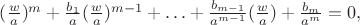 $(\frac{w}{a})^m+\frac{b_1}{a}(\frac{w}{a})^{m-1}+\ldots +\frac{b_{m-1}}{a^{m-1}}(\frac{w}{a})+\frac{b_m}{a^m}=0,$