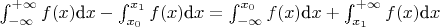 $\int_{-\infty}^{+\infty}f(x)\text{d}x - \int_{x_0}^{x_1}f(x)\text{d}x= \int_{-\infty}^{x_0}f(x)\text{d}x + \int_{x_1}^{+\infty}f(x)\text{d}x$