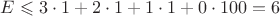 $E \leqslant 3 \cdot 1 + 2 \cdot 1 + 1 \cdot 1 + 0 \cdot 100 = 6$
