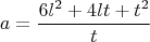 $$a=\frac{6l^2+4lt+t^2}{t}$$