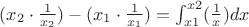 $(x_2\cdot {\frac1{x_2}})-(x_1\cdot \frac1{x_1})=\int_{x1}^{x2}(\frac1x)dx$