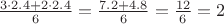 $\frac{3\cdot 2.4+2\cdot 2.4}{6}=\frac{7.2+4.8}{6}=\frac{12}{6}=2$