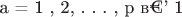 a = 1 , 2, . . . , p − 1$ a = 1 , 2, . . . , p − 1$