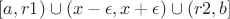 $[a,r1) \cup (x- \epsilon ,x+ \epsilon )\cup (r2,b]$