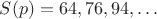 $S(p)= 64,76,94,\ldots$