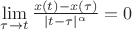 $\lim\limits_{\tau\to t}{\frac{x(t)-x(\tau)}{\mid t-\tau\mid^\alpha}} =0 $