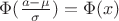 $\Phi(\frac {a - \mu}{\sigma}) = \Phi(x)$