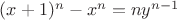 $(x+1)^n-x^n=ny^{n-1}$