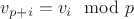 $v_{p+i}=v_i\mod p$