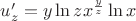 $u'_z=y\ln{z} x^{\frac{y}{z}}\ln{x}$