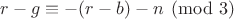 $r-g\equiv-(r-b)-n\pmod 3$ $r-g\equiv-(r-b)-n\pmod 3$