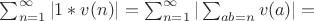$\sum_{n=1}^{\infty} |1*v(n)|=\sum_{n=1}^{\infty} |\sum_{ab=n}v(a)|=$