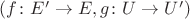 $(f\colon E'\to E, g\colon U\to U')$