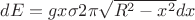 $dE = gx\sigma 2\pi \sqrt{R^2 - x^2}dx $