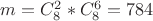 $m=C^{2}_{8}*C^{6}_{8}=784$