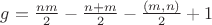 $g=\frac{nm}{2}-\frac{n+m}{2}-\frac{(m,n)}{2}+1$