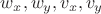 $w_x, w_y, v_x, v_y$