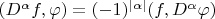 $(D^\alpha f,\varphi)=(-1)^{|\alpha|}(f,D^\alpha\varphi)$